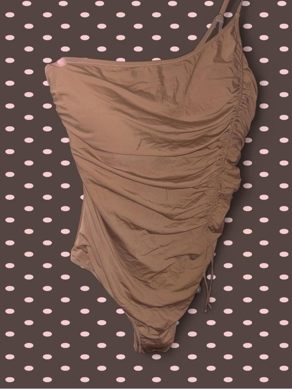 One Shoulder Ruched One Piece Swimsuit Taupe Minimalist XXL